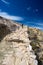 Backpacker exploring the majestic Inca Trails on Island of the Sun, Titicaca Lake, among the most scenic travel destination in Bol