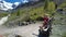 Backpacker in Morteratsch glacier trekking