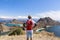 A backpacker at PADAR ISLAND, Komodo National Park, Indonesia