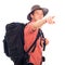 Backpacker pointing the way
