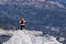 Backpackers climbing a mountain in winter