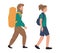 Backpackers woman and man at airport, vector illustration. People characters with luggage in airport. Passengers with