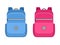 Backpacks, school bags strap sack. Blue and pink schoolbag icons