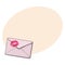 Backside of pink envelope with red lipstick kiss, love letter