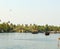 Backwater Canals with a Bridge and Houseboats, Kerala, India