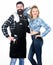 Backyard barbecue party. Family bbq ideas. Couple in love getting ready for barbecue. Picnic and barbecue. Man bearded