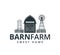 backyard barn farm house storage hangar with fence windmill and water torrent tower vector logo design