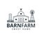 backyard barn farm house storage hangar with fence windmill and water torrent tower vector logo design