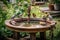 backyard with birdbath, feeders, and natural habitat for feathered friends