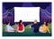 Backyard cinema watching semi flat vector illustration