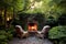 Backyard fireplace chairs decoration. Generate Ai