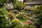 backyard full of lush greenery and blossoming flowers in spring