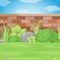 Backyard Garden With Bricks Wall.Vector Illustration.