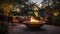 A Backyard Oasis Centered Around a Unique Fire pit. Generative AI