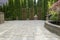 Backyard Paver Patio with Pond in Garden