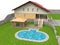 Backyard pool house illustration