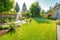 backyard with sprinkler system and lush green grass