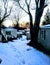 Backyard sunset outdoors trees snow