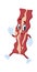 Bacon character. Meal mascot waving hand for meat product advertising, logo template. Lunch food with smile face, arms