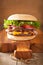Bacon cheese burger with pickles tomato onion