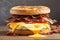 Bacon, egg and cheese on the wooden table
