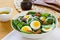 Bacon with egg and spinach salad