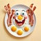 Bacon eggs fresh hot cooked breakfast plate happy face
