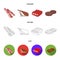 Bacon, jamon, pork ribs, fried cutlets. Meat set collection icons in cartoon,outline,flat style vector symbol stock