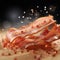 Bacon With Red Sprinkles On Wooden Table - Stock Image