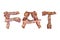 Bacon shaped as the word FAT on white background