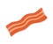 Bacon slice. Strip of cooked crispy pork meat with streaky lard. Cut piece of smoked meaty fat greasy snack. Continental