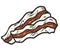 Bacon smoked, fried and grilled crispy for design of label or banner. Sliced strip of pork meat for design of american