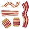 Bacon strips fried crispy flat vector isolated set