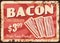 Bacon strips rusty metal plate, vector price tag