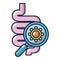 Bacteria in bowel icon, cartoon style