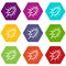 Bacteria centipede icon set color hexahedron