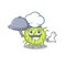 Bacteria coccus chef cartoon character serving food on tray