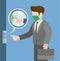 Bacteria in lift, man contamination bacteria virus infection from touching in public area in cartoon flat illustration vector