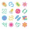 Bacteria, microbe, virus colorful vector icon set