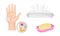 Bacteria and Microbes Examining on Hand and Soap with Wet Wipes Vector Set