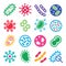 Bacteria, superbug, virus icons set - disease concept