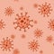 Bacteria virus microorganism microbe on a red background Seamless pattern Medical background website wallpaper with virus bacteria
