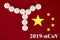 Bacterial cell made of white tablets with the inscription 2019- nCoV on a red background of the Chinese flag, top view. 2019 Novel