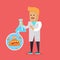 Bacteriologist with Bacteria in Glass Flask Vector