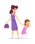 Bad behavior. Little girl crying, isolated mother and daughter. Cartoon puzzled woman and child. Sad female vector