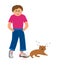 Bad behavior of teenagers. The boy stepped on the cat\\\'s tail. Teenage aggression