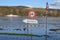 Bad Breisig, Germany - 02 04 2021: sign to the ferry, no ferry during this flood