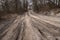 Bad country road. A dirt road damaged by the wheels of a heavy truck. Clay, dirt. Concept: problem with the roads; human impact on