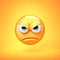 Bad emoji isolated on yellow background, upset emoticon 3d rendering