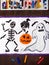 Bad ghost, skeleton, pumpkin and raven